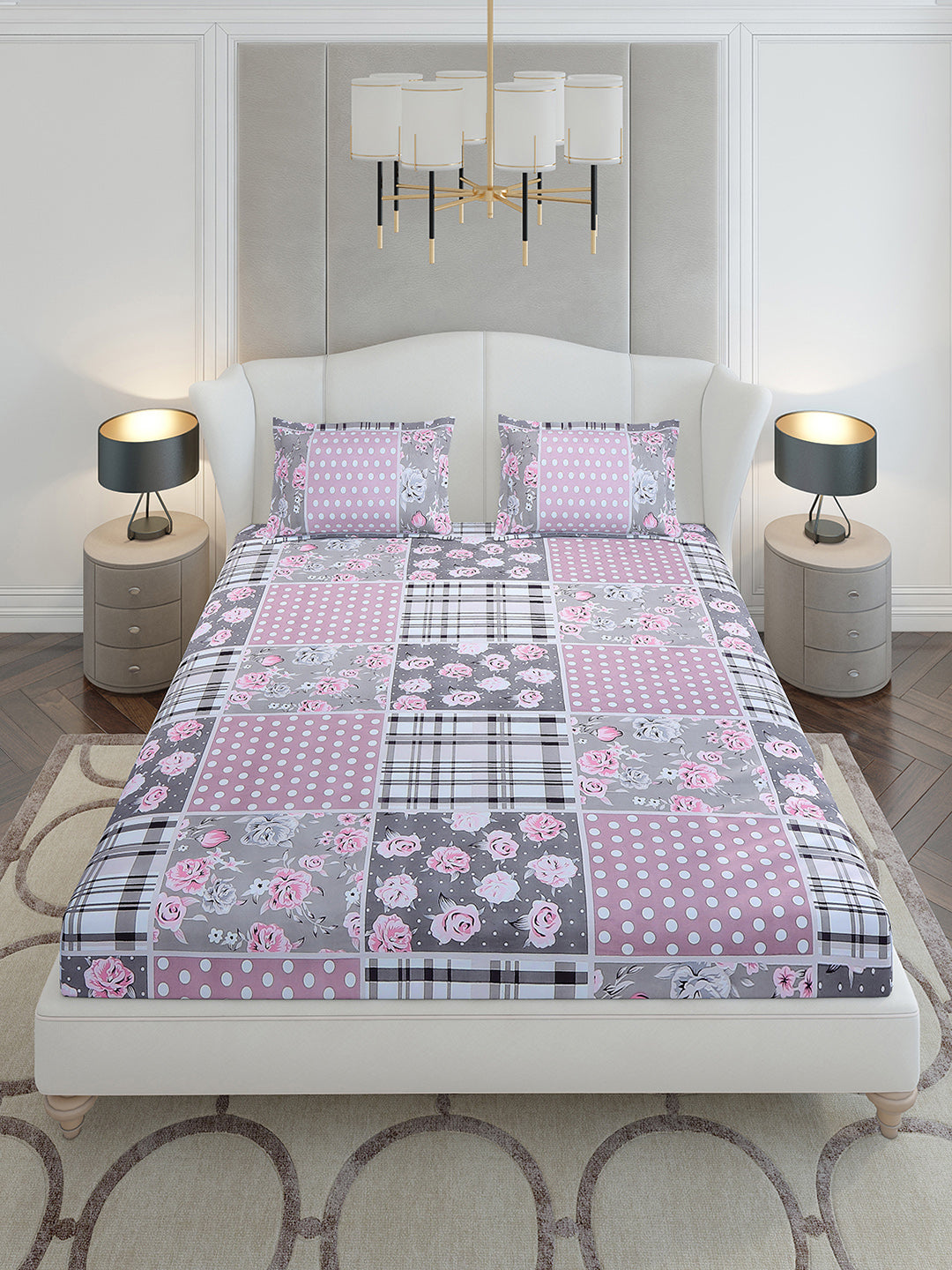 130 GSM Polyester King Size 1 Bedsheet with 2 Pillow Covers (Stanley Gold)