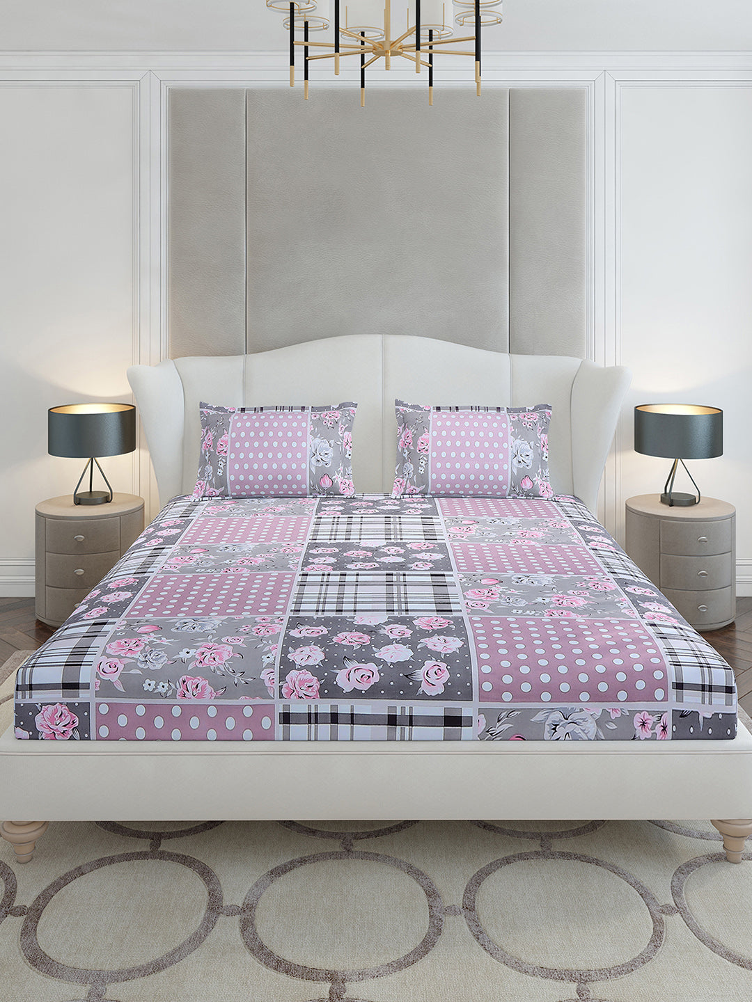 130 GSM Polyester King Size 1 Bedsheet with 2 Pillow Covers (Stanley Gold)