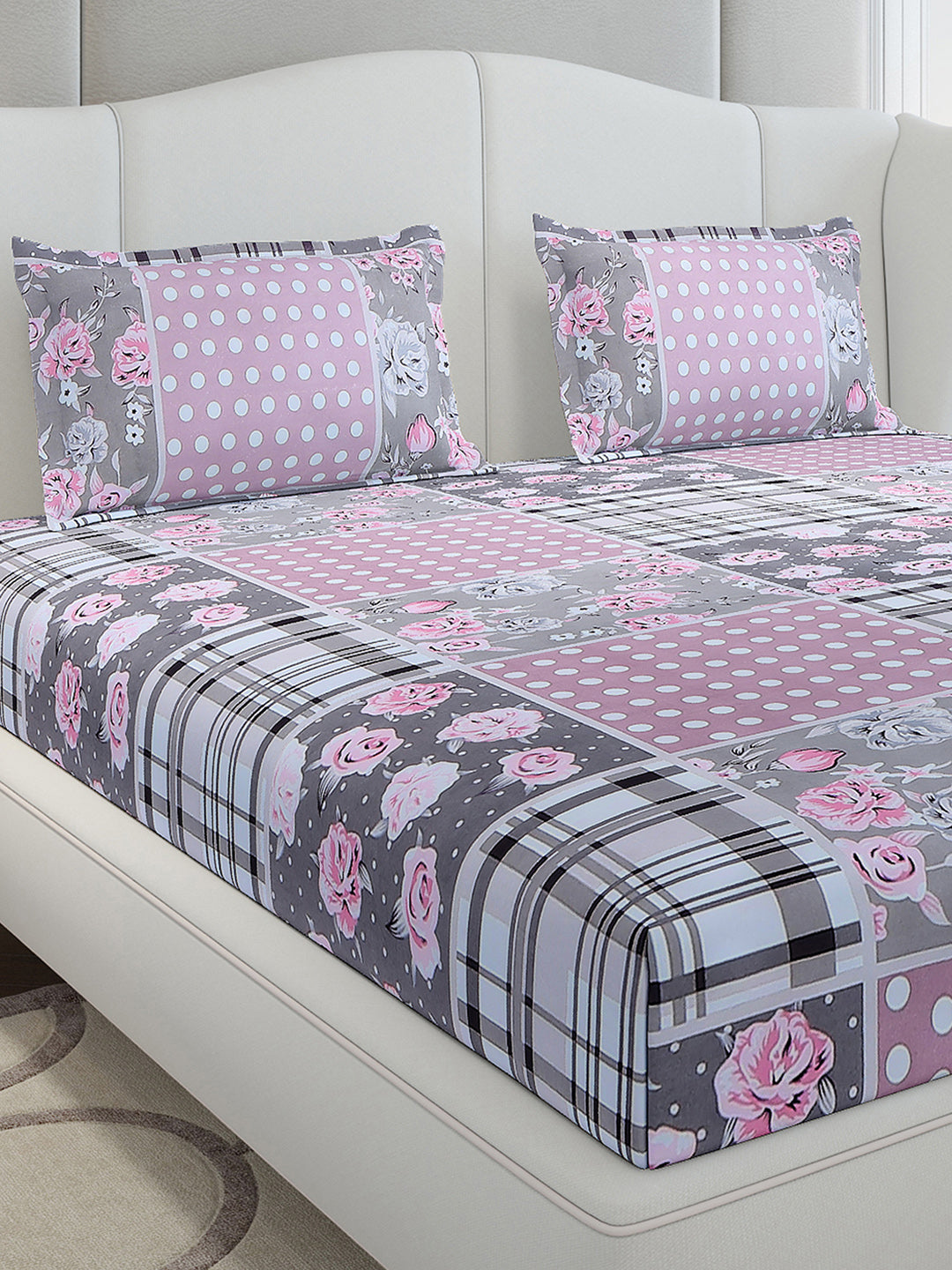 130 GSM Polyester King Size 1 Bedsheet with 2 Pillow Covers (Stanley Gold)
