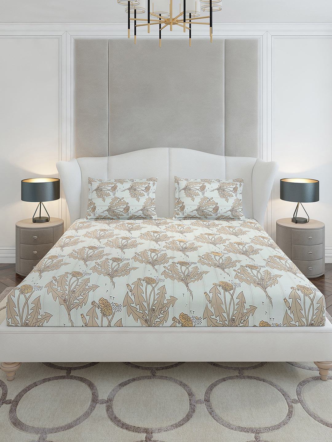 130 GSM Polyester King Size 1 Bedsheet with 2 Pillow Covers (Stanley Gold)