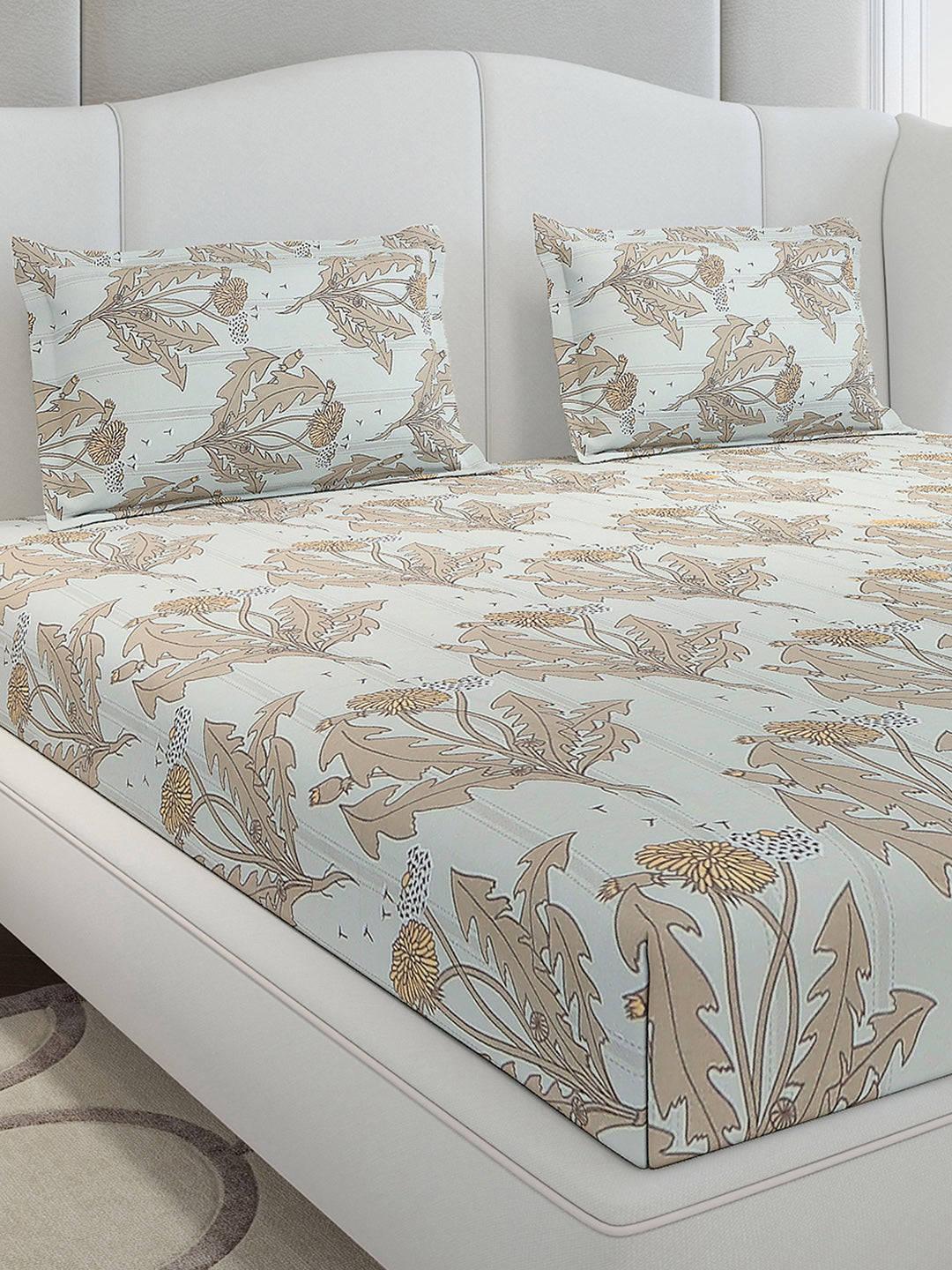 130 GSM Polyester King Size 1 Bedsheet with 2 Pillow Covers (Stanley Gold)