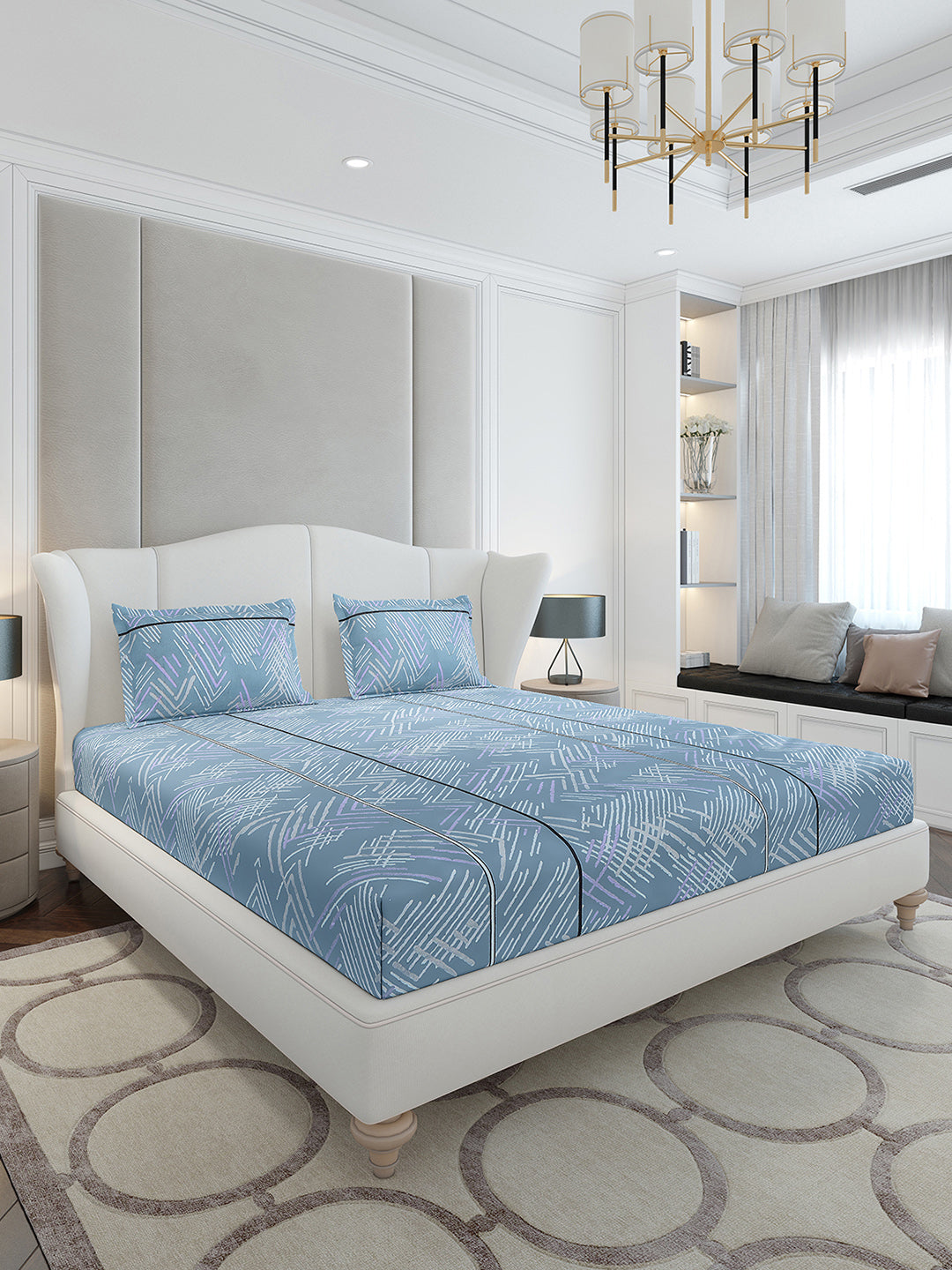 130 GSM Polyester King Size 1 Bedsheet with 2 Pillow Covers (Stanley Gold)