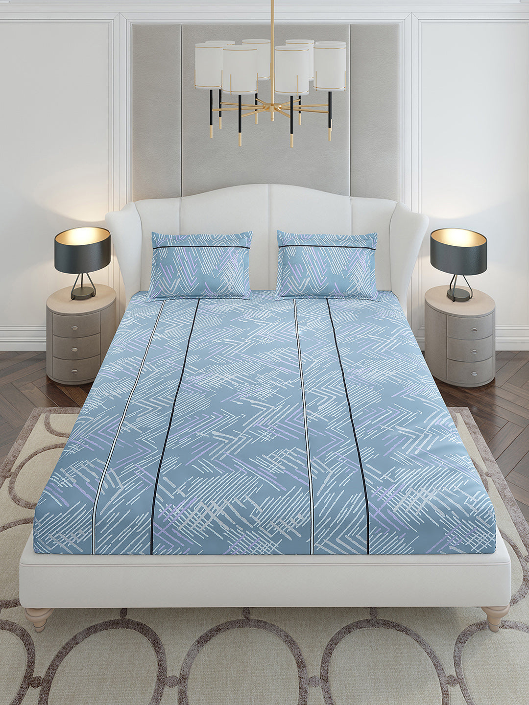 130 GSM Polyester King Size 1 Bedsheet with 2 Pillow Covers (Stanley Gold)