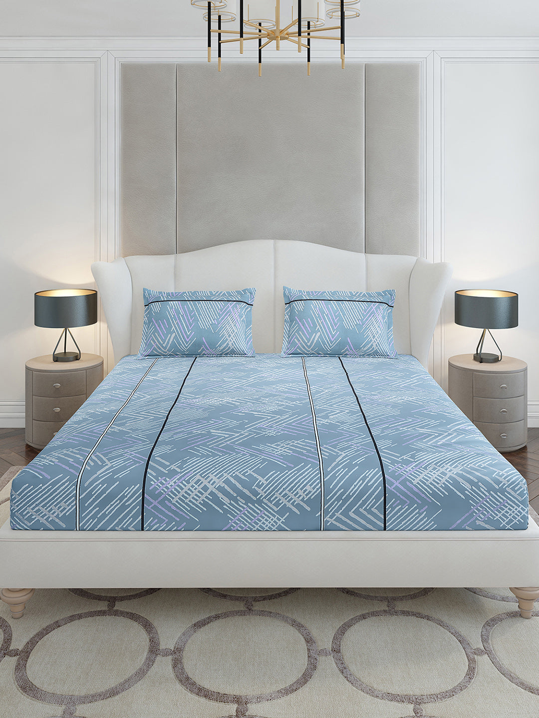 130 GSM Polyester King Size 1 Bedsheet with 2 Pillow Covers (Stanley Gold)