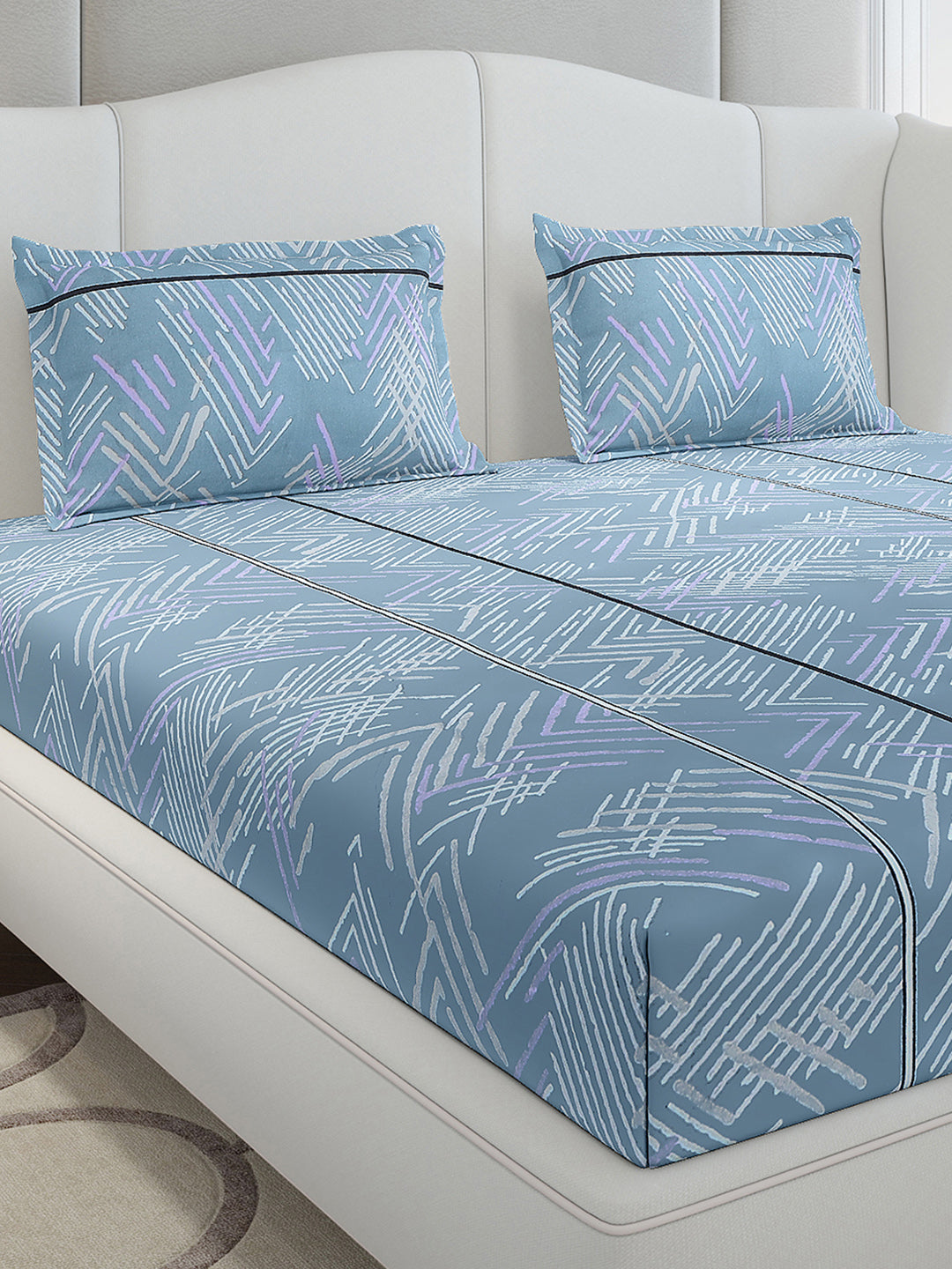 130 GSM Polyester King Size 1 Bedsheet with 2 Pillow Covers (Stanley Gold)