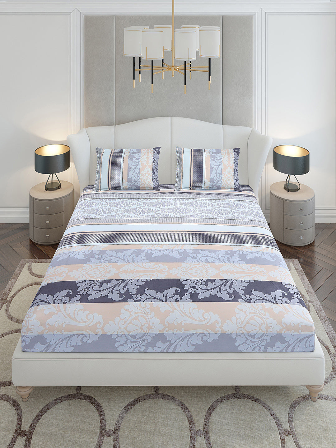 130 GSM Polyester King Size 1 Bedsheet with 2 Pillow Covers (Stanley Gold)