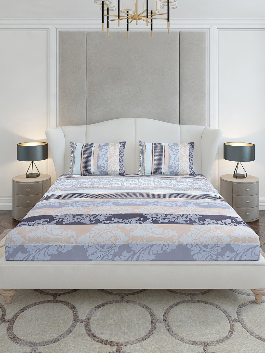 130 GSM Polyester King Size 1 Bedsheet with 2 Pillow Covers (Stanley Gold)