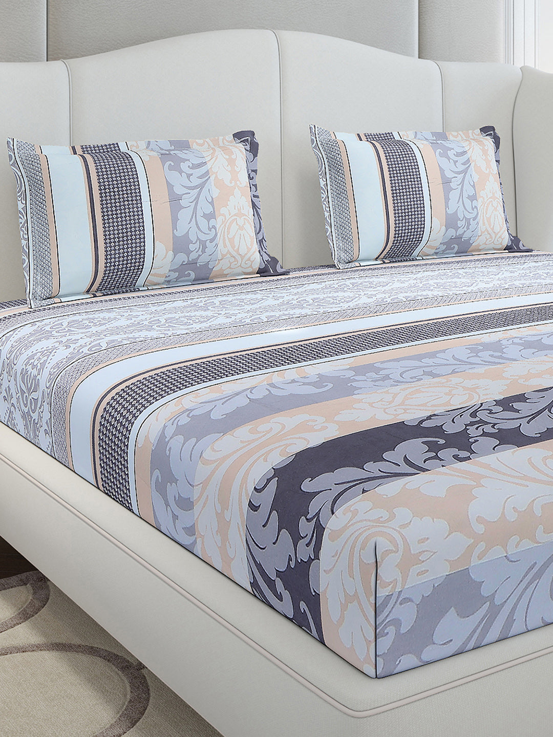 130 GSM Polyester King Size 1 Bedsheet with 2 Pillow Covers (Stanley Gold)
