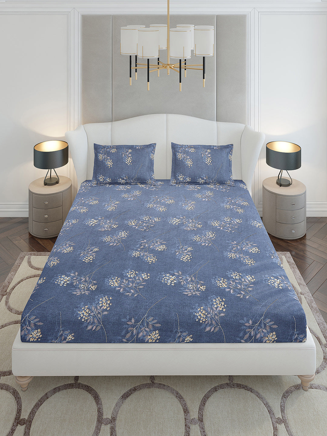 130 GSM Polyester King Size 1 Bedsheet with 2 Pillow Covers (Stanley Gold)