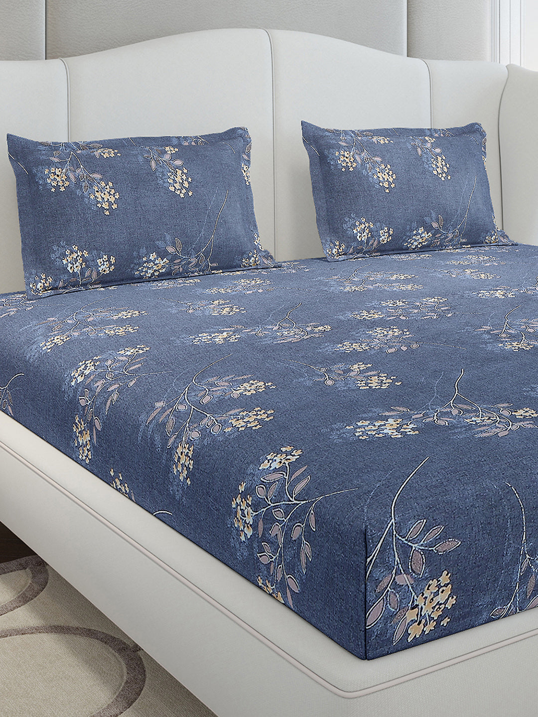 130 GSM Polyester King Size 1 Bedsheet with 2 Pillow Covers (Stanley Gold)