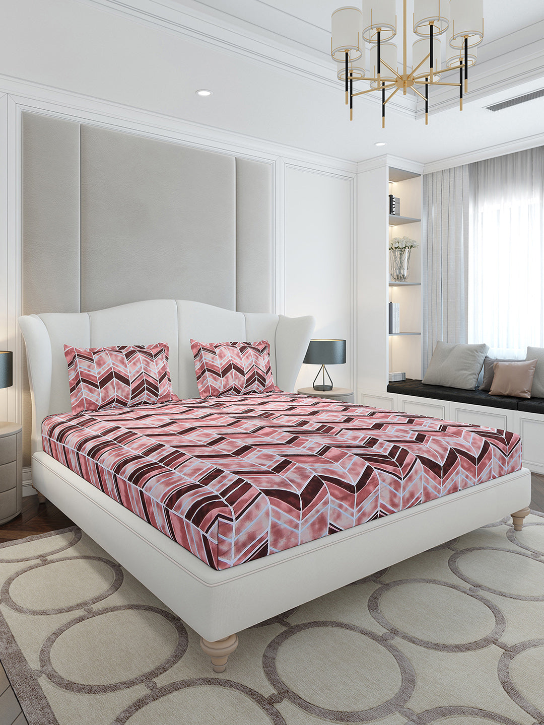 130 GSM Polyester King Size 1 Bedsheet with 2 Pillow Covers (Stanley Gold)