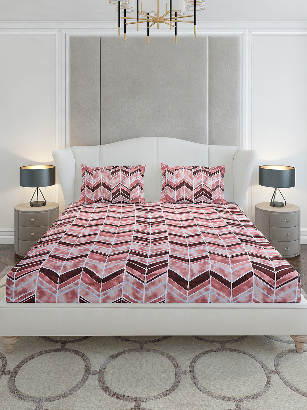 130 GSM Polyester King Size 1 Bedsheet with 2 Pillow Covers (Stanley Gold)