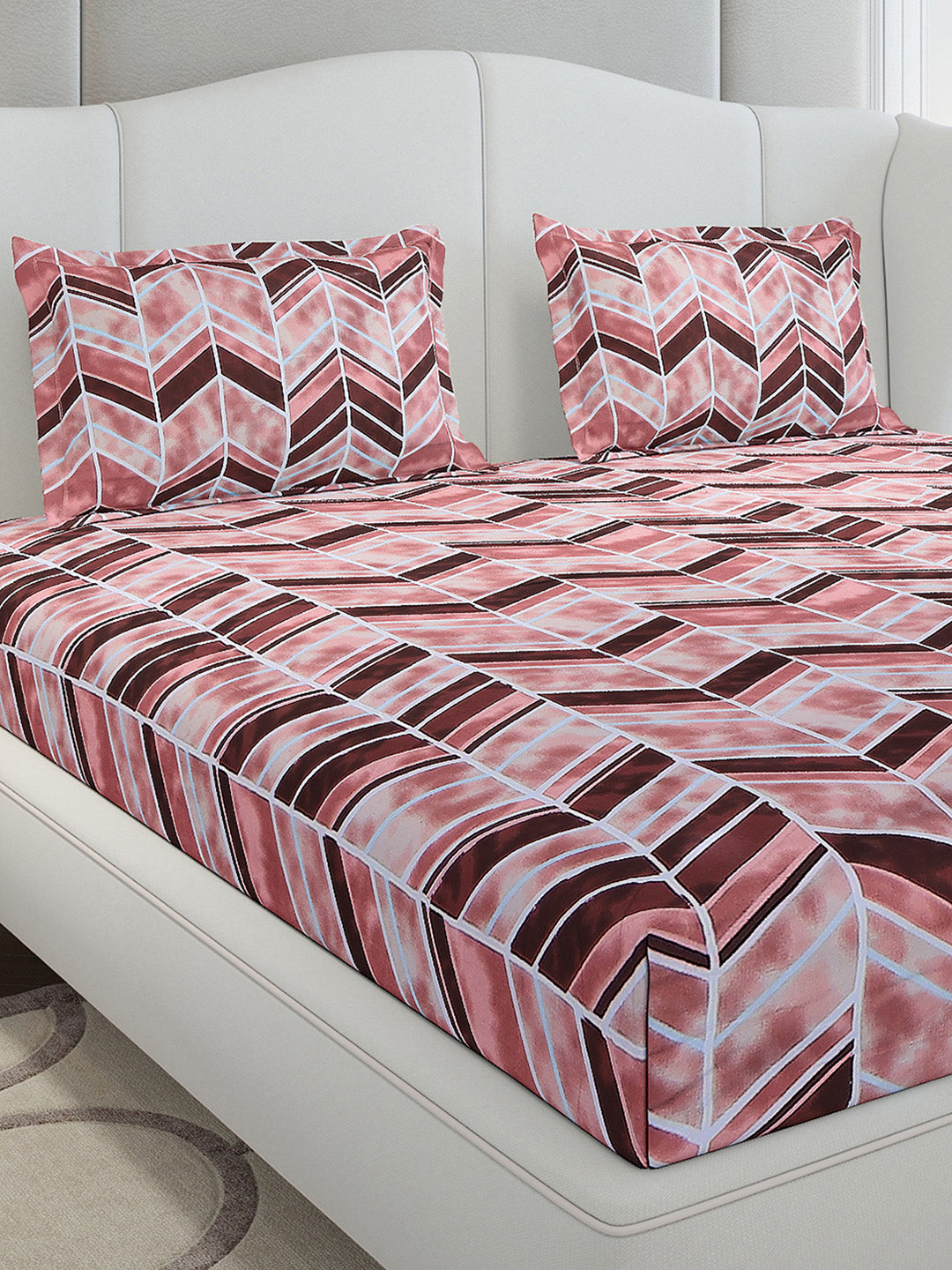 130 GSM Polyester King Size 1 Bedsheet with 2 Pillow Covers (Stanley Gold)