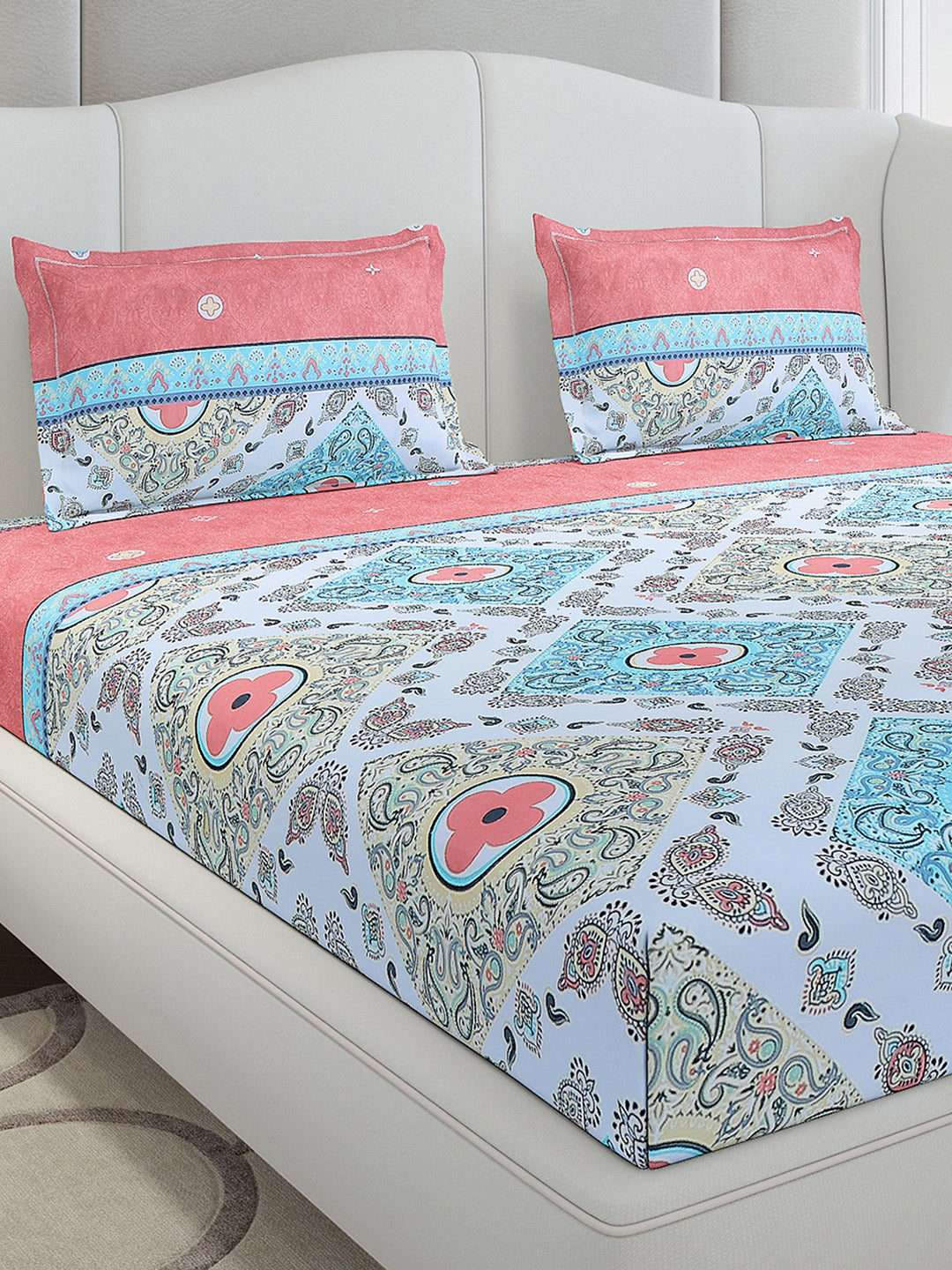 130 GSM Polyester King Size 1 Bedsheet with 2 Pillow Covers (Stanley Gold)