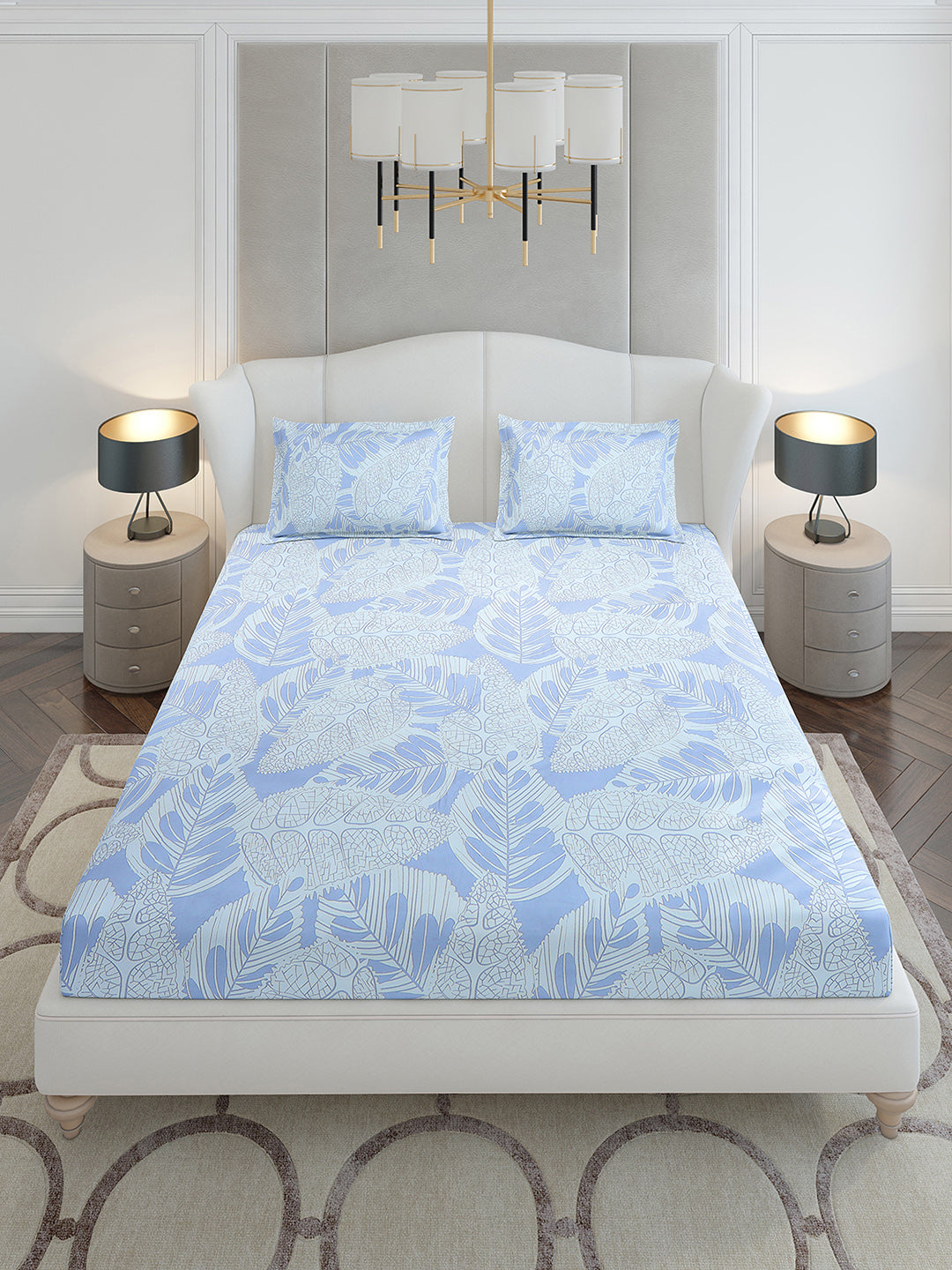 130 GSM Polyester King Size 1 Bedsheet with 2 Pillow Covers (Stanley Gold)
