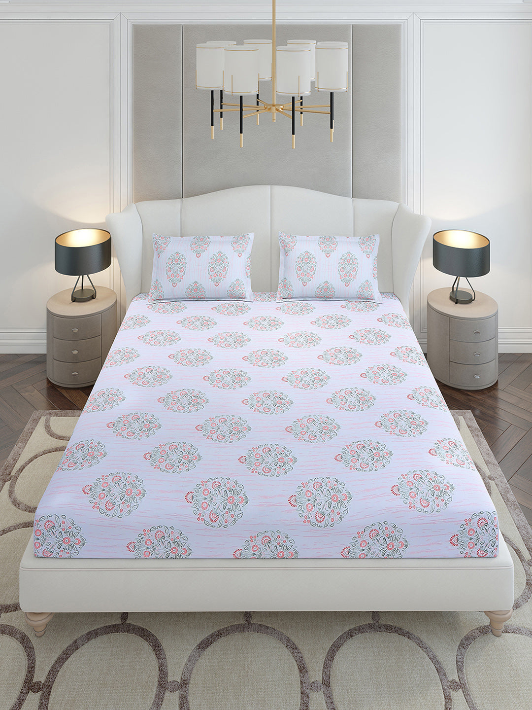130 GSM Polyester King Size 1 Bedsheet with 2 Pillow Covers (Stanley Gold)
