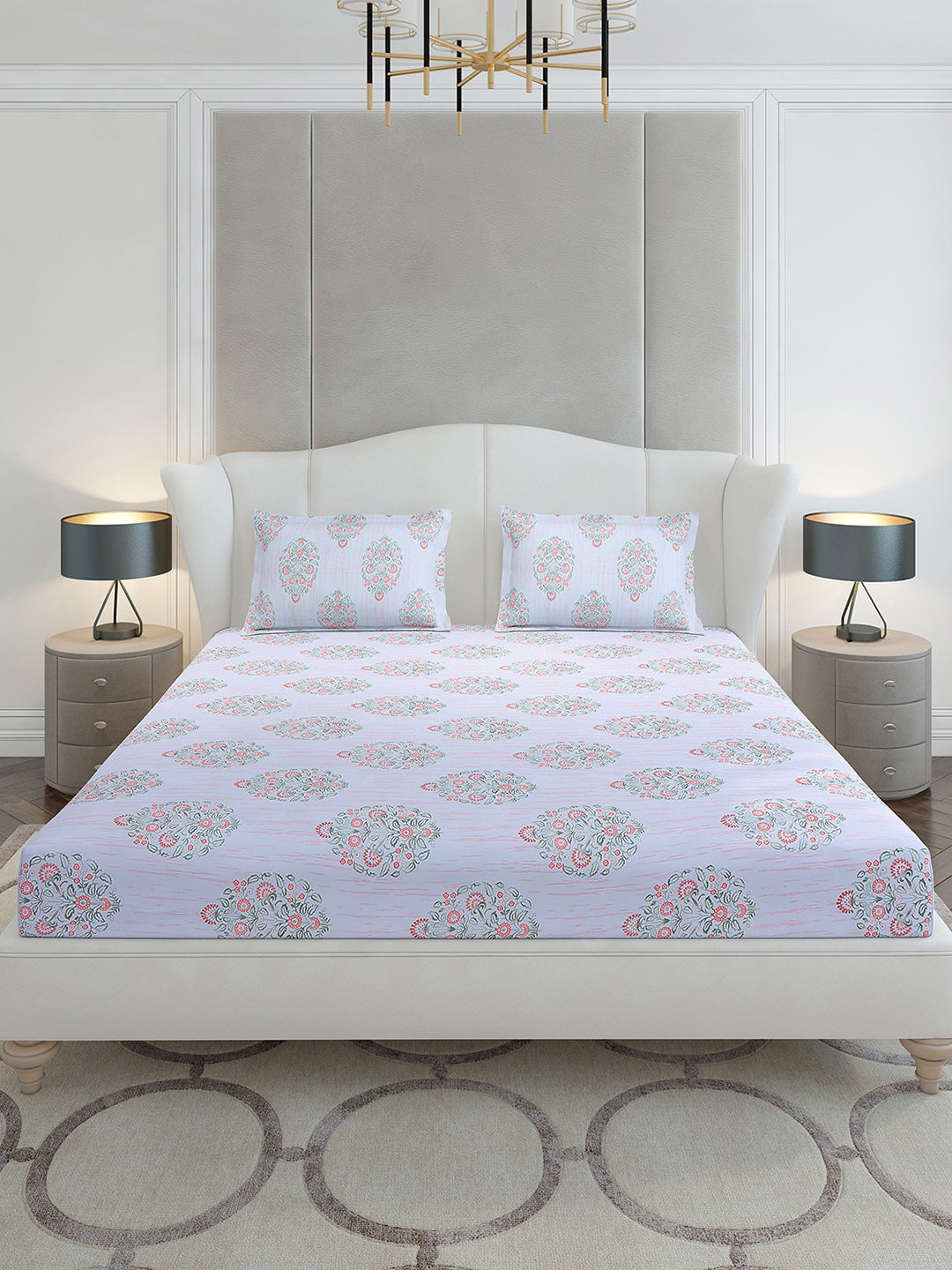130 GSM Polyester King Size 1 Bedsheet with 2 Pillow Covers (Stanley Gold)