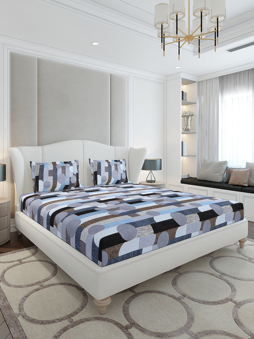 130 GSM Polyester King Size 1 Bedsheet with 2 Pillow Covers (Stanley Gold)