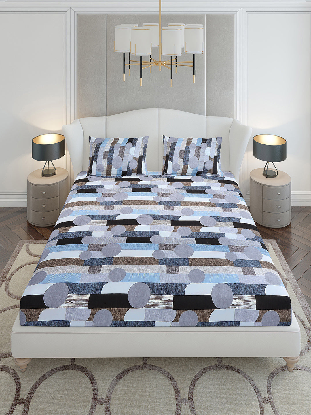 130 GSM Polyester King Size 1 Bedsheet with 2 Pillow Covers (Stanley Gold)