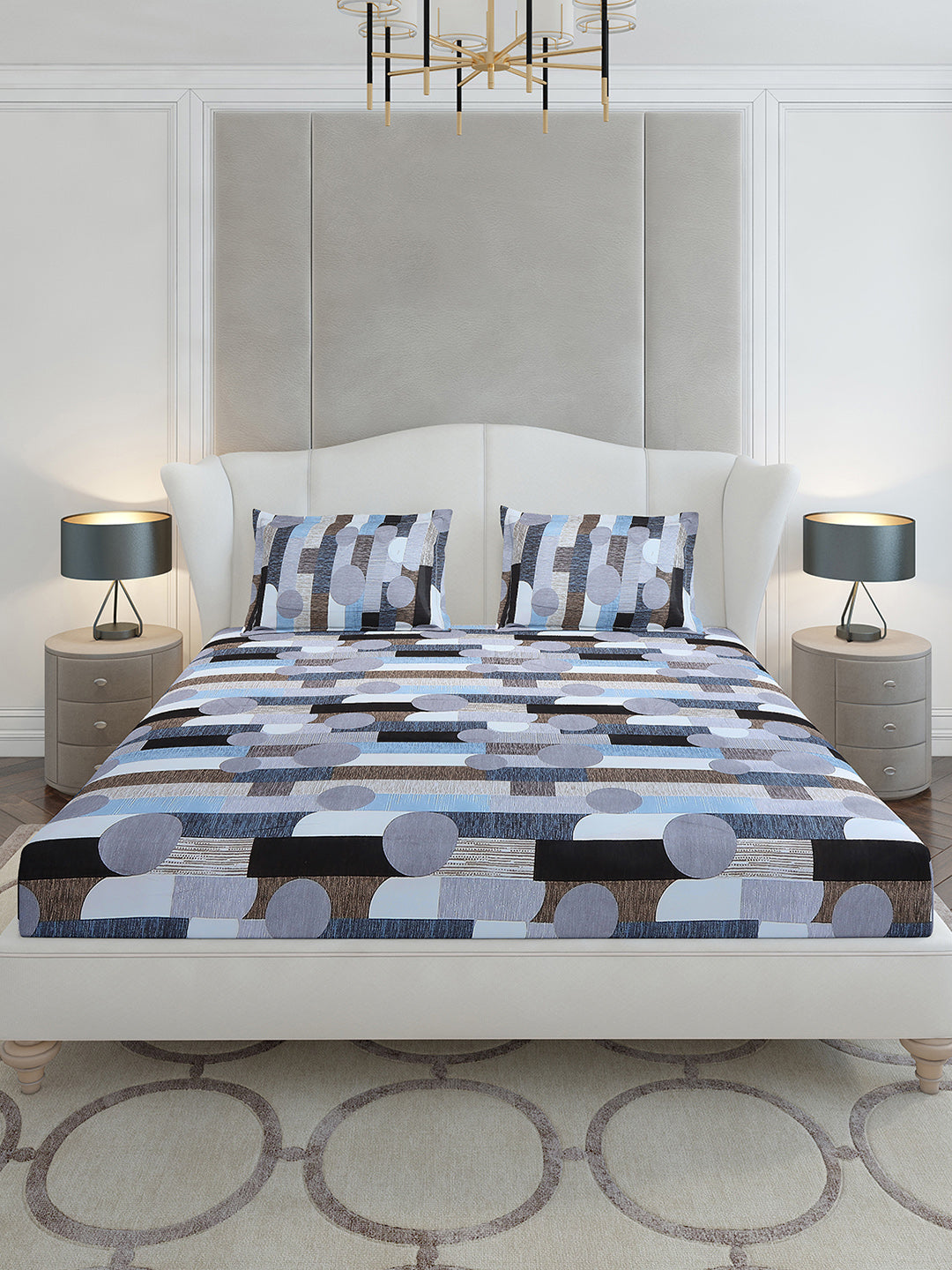 130 GSM Polyester King Size 1 Bedsheet with 2 Pillow Covers (Stanley Gold)