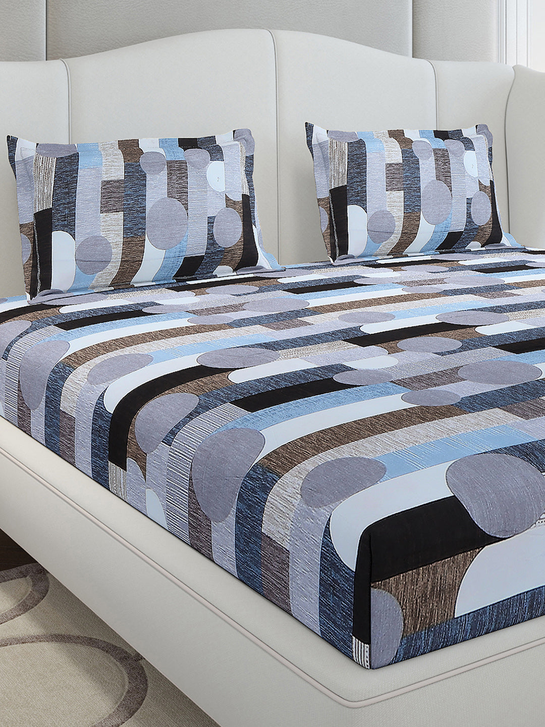 130 GSM Polyester King Size 1 Bedsheet with 2 Pillow Covers (Stanley Gold)
