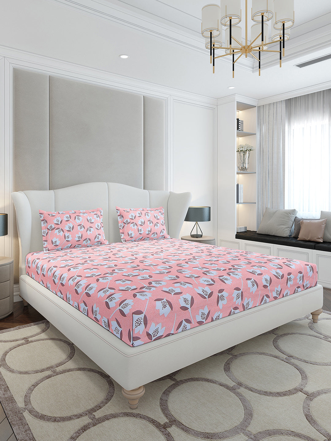 130 GSM Polyester King Size 1 Bedsheet with 2 Pillow Covers (Stanley Gold)