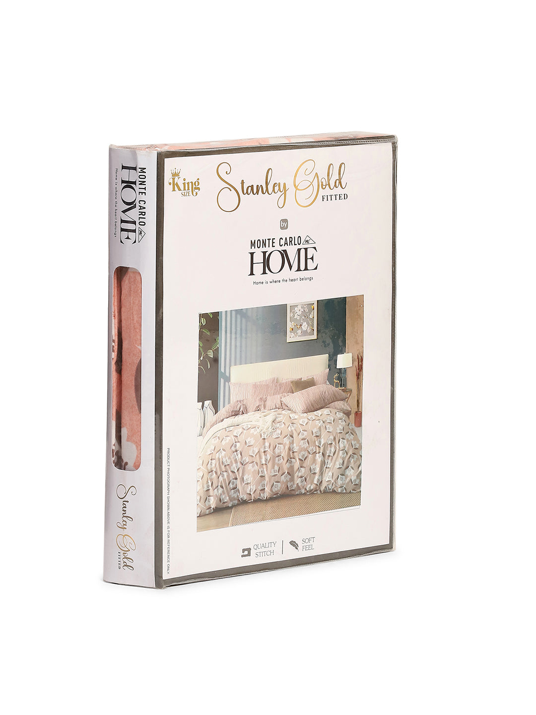 130 GSM Polyester King Size 1 Bedsheet with 2 Pillow Covers (Stanley Gold)