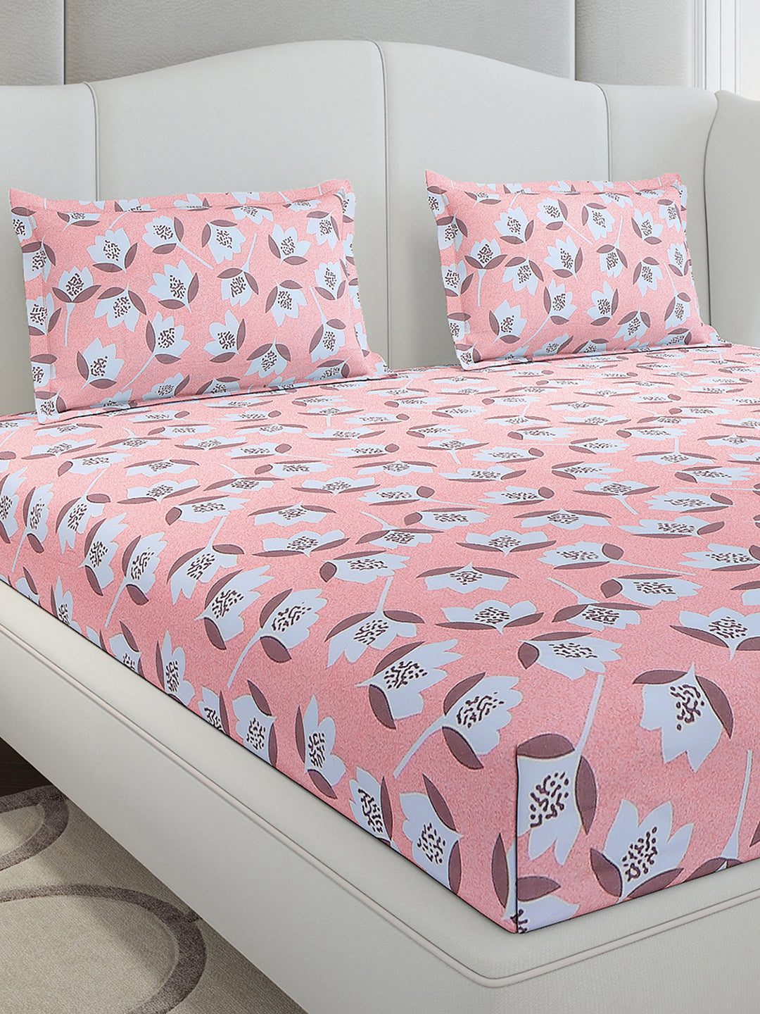 130 GSM Polyester King Size 1 Bedsheet with 2 Pillow Covers (Stanley Gold)