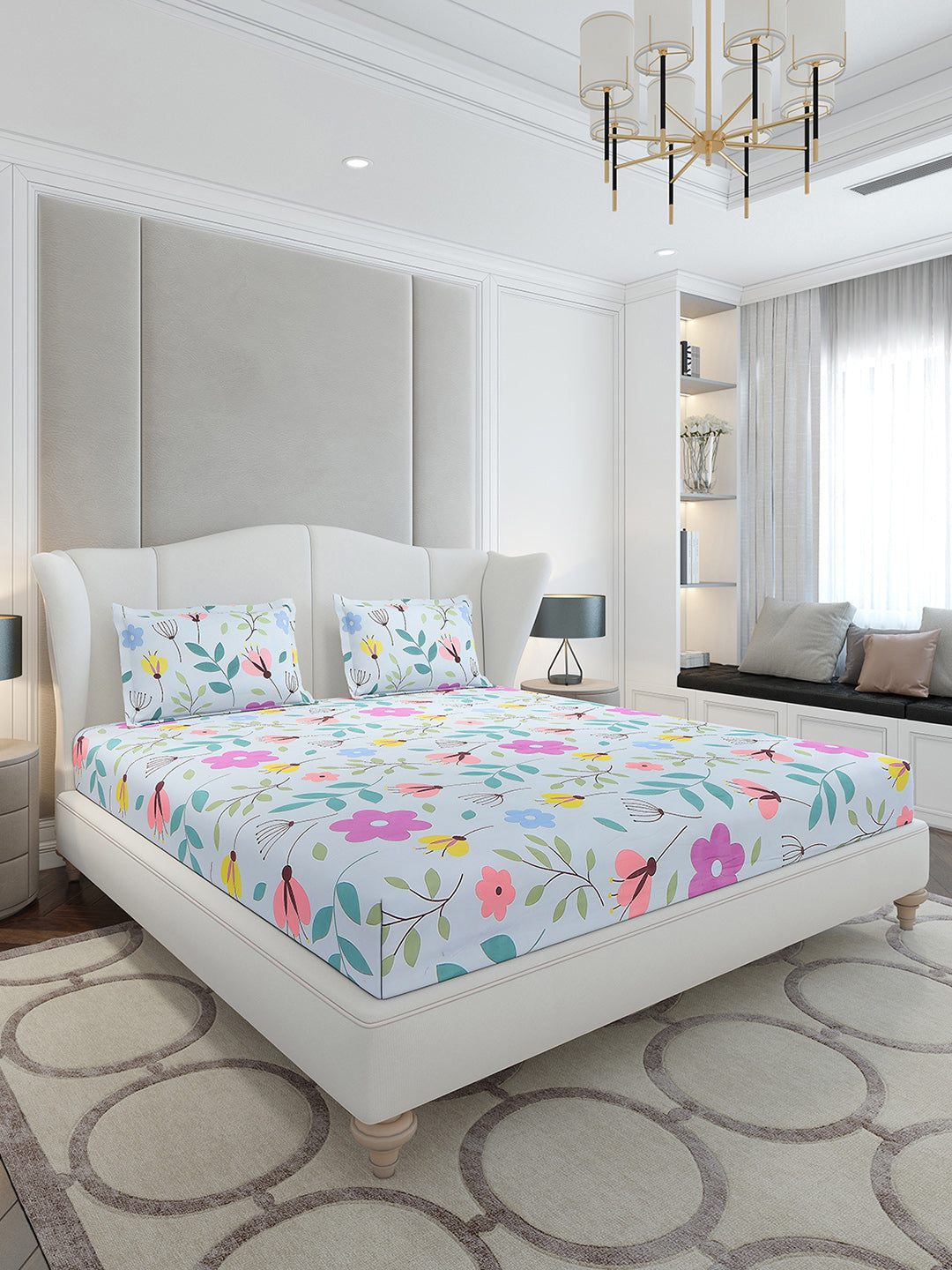 130 GSM Polyester King Size 1 Bedsheet with 2 Pillow Covers (Stanley Gold)