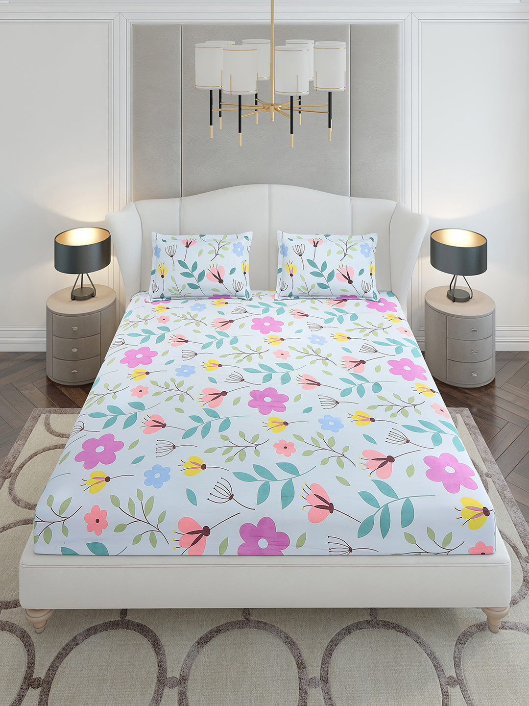 130 GSM Polyester King Size 1 Bedsheet with 2 Pillow Covers (Stanley Gold)
