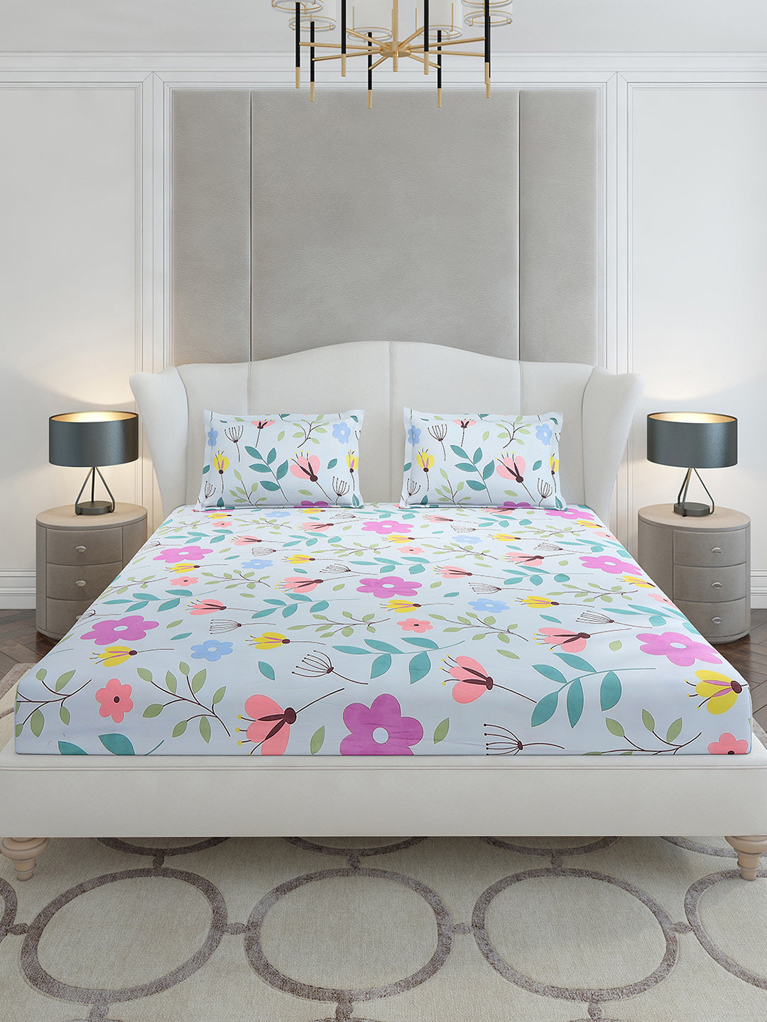 130 GSM Polyester King Size 1 Bedsheet with 2 Pillow Covers (Stanley Gold)