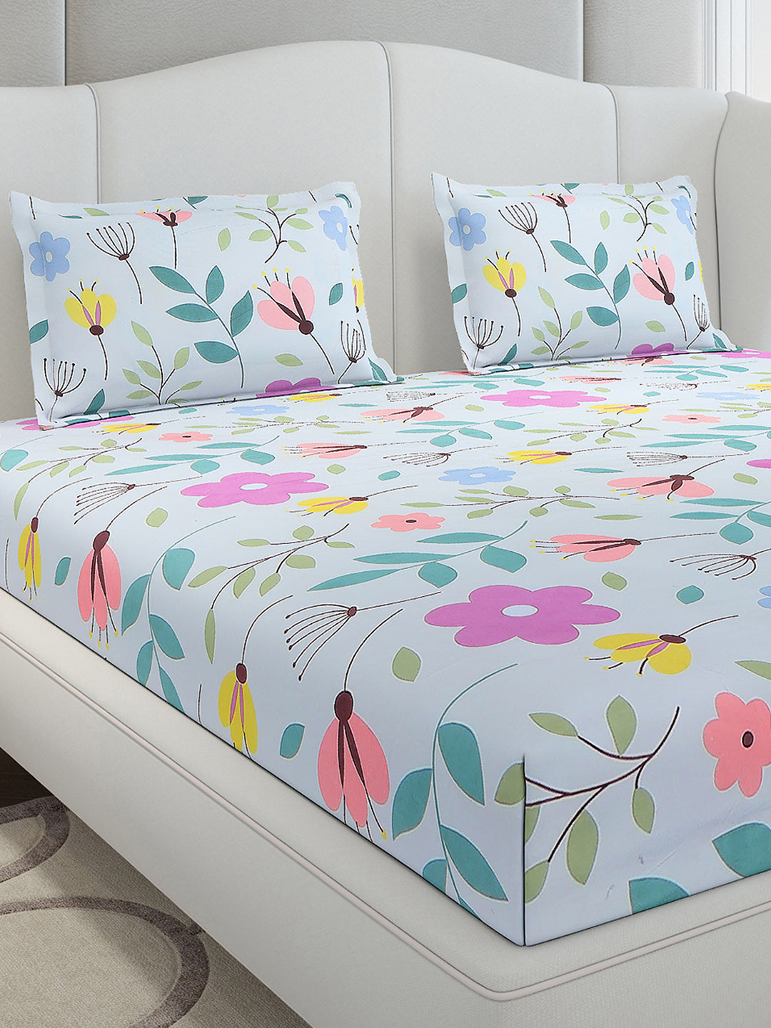 130 GSM Polyester King Size 1 Bedsheet with 2 Pillow Covers (Stanley Gold)