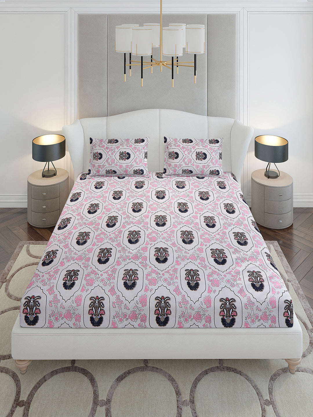 130 GSM Polyester King Size 1 Bedsheet with 2 Pillow Covers (Stanley Gold)