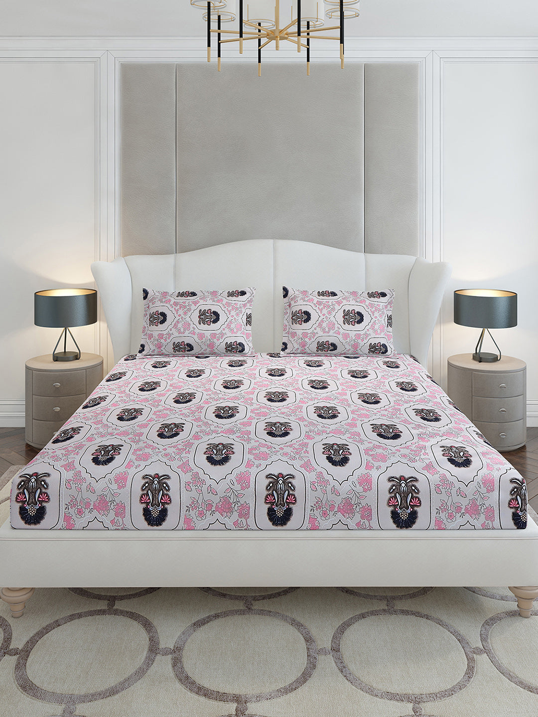 130 GSM Polyester King Size 1 Bedsheet with 2 Pillow Covers (Stanley Gold)
