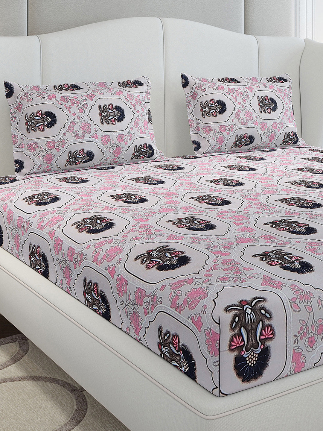130 GSM Polyester King Size 1 Bedsheet with 2 Pillow Covers (Stanley Gold)
