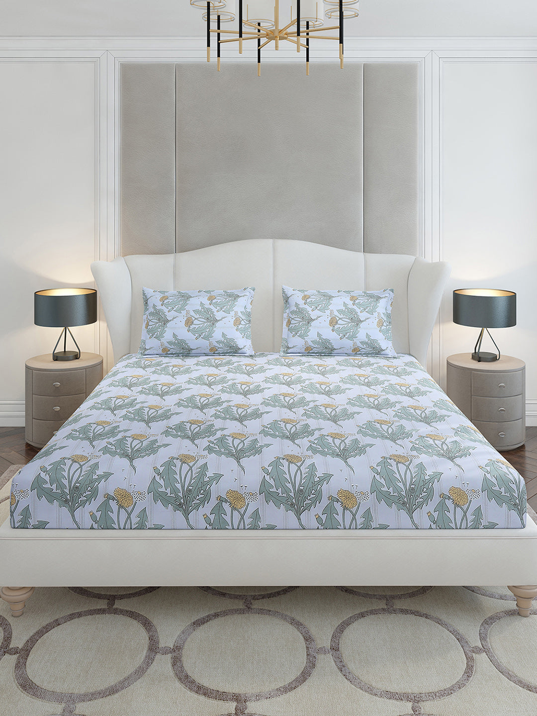 130 GSM Polyester King Size 1 Bedsheet with 2 Pillow Covers (Stanley Gold)