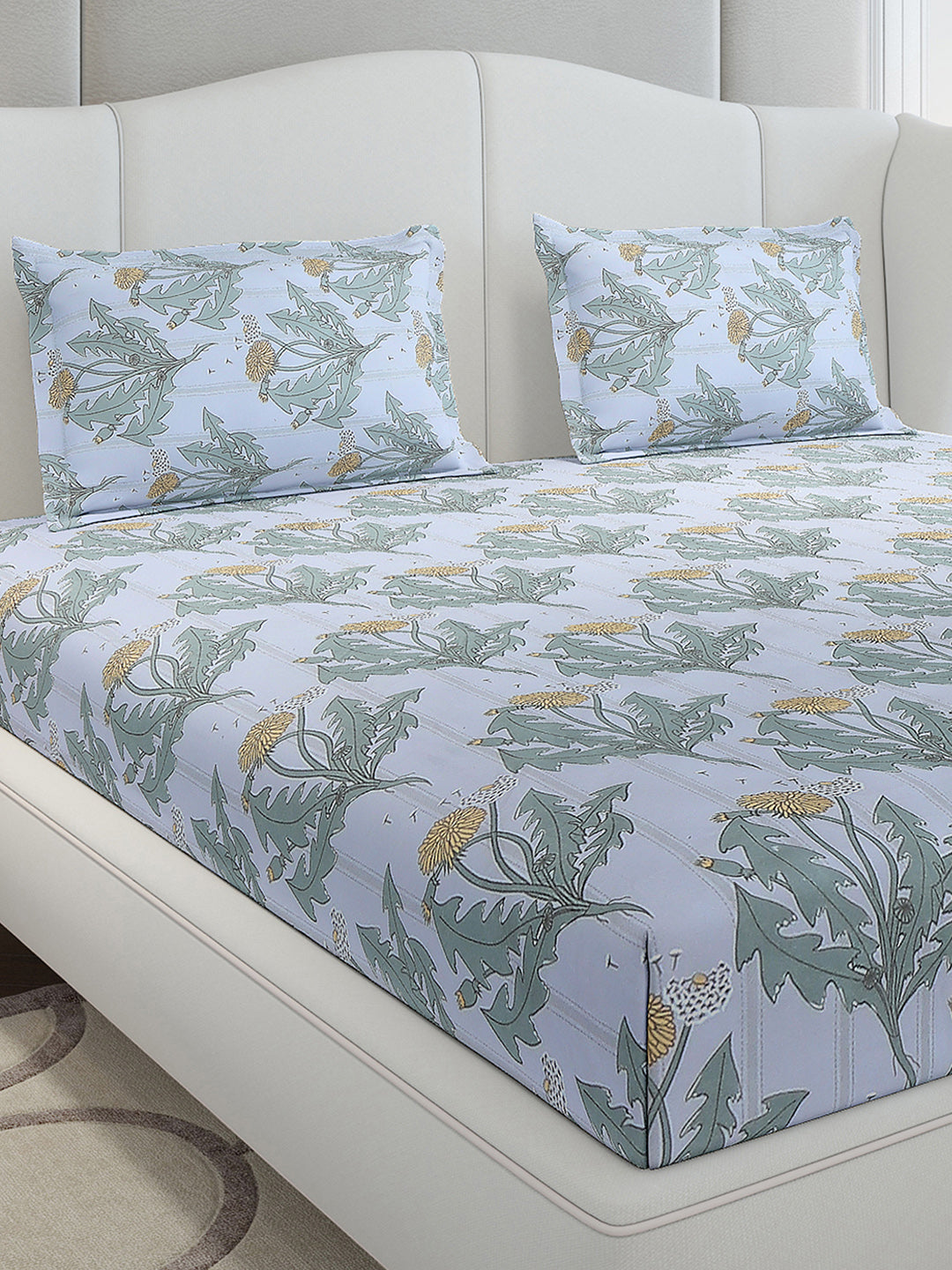 130 GSM Polyester King Size 1 Bedsheet with 2 Pillow Covers (Stanley Gold)