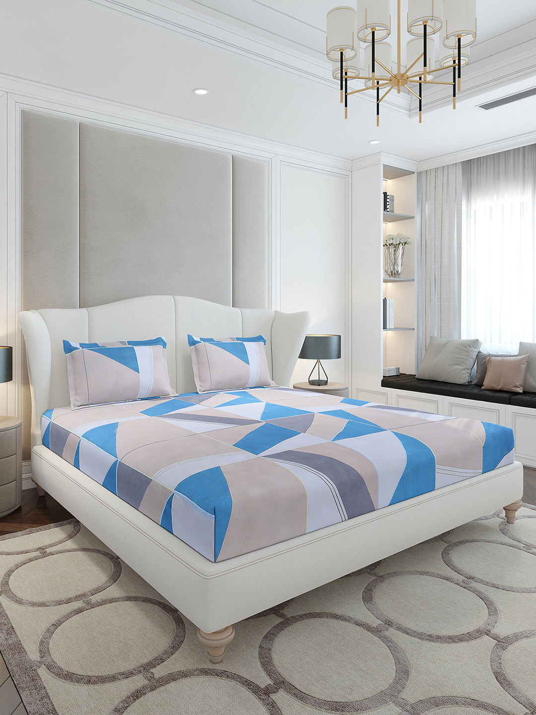 130 GSM Polyester King Size 1 Bedsheet with 2 Pillow Covers (Stanley Gold)