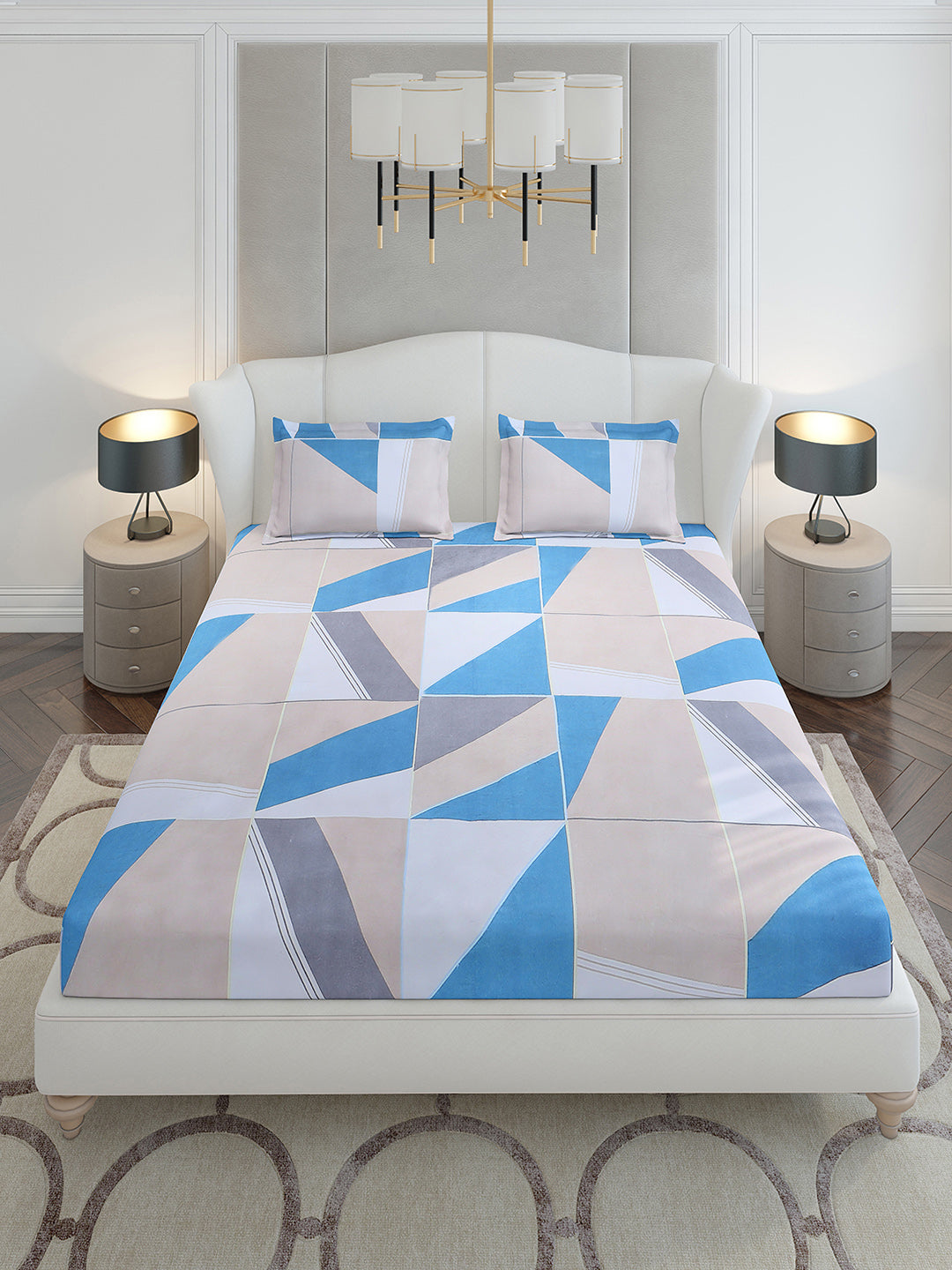 130 GSM Polyester King Size 1 Bedsheet with 2 Pillow Covers (Stanley Gold)