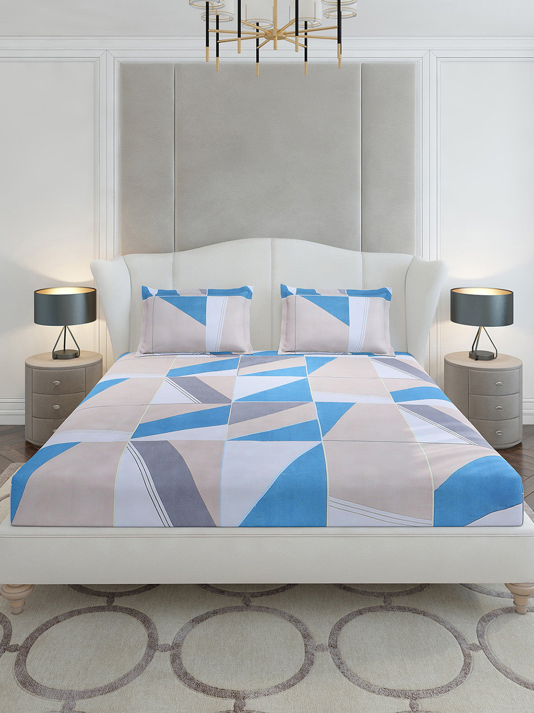 130 GSM Polyester King Size 1 Bedsheet with 2 Pillow Covers (Stanley Gold)