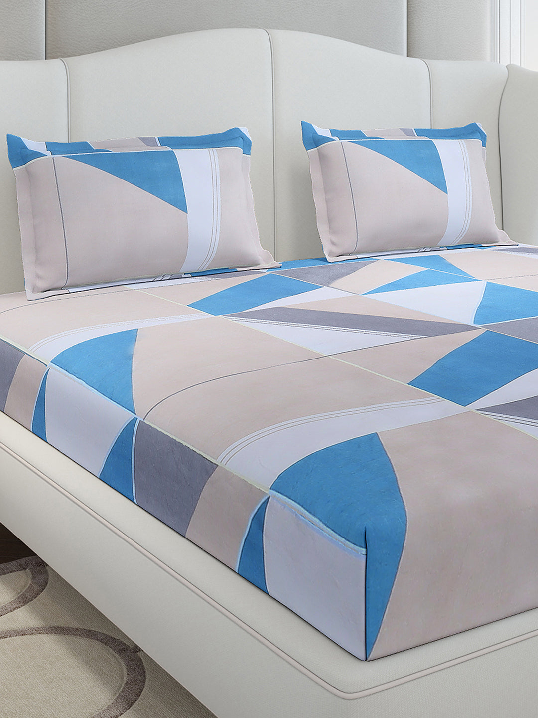 130 GSM Polyester King Size 1 Bedsheet with 2 Pillow Covers (Stanley Gold)