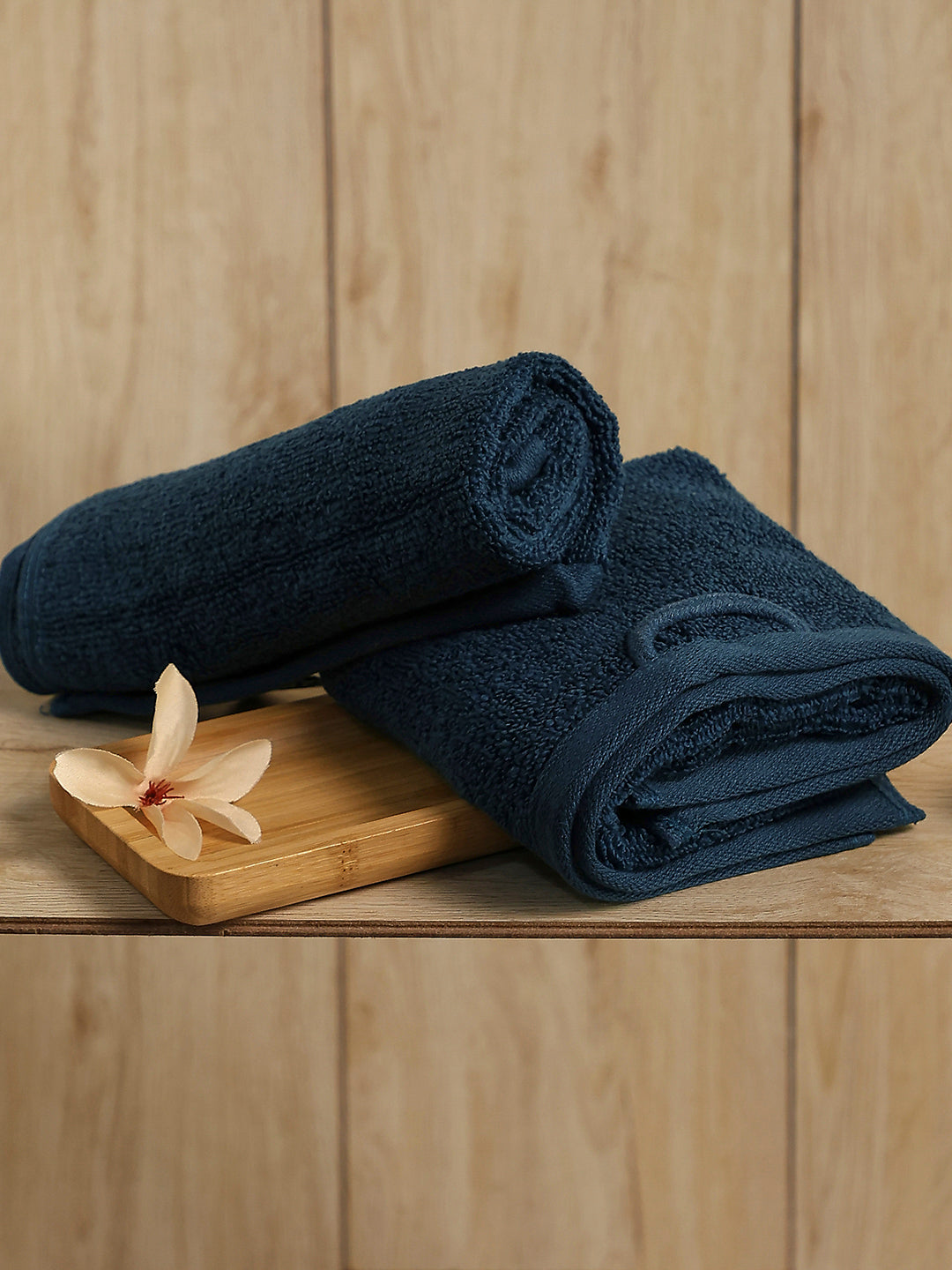 Teal Blue Cotton Solid 350 GSM Hand Towel (Pack of 2)