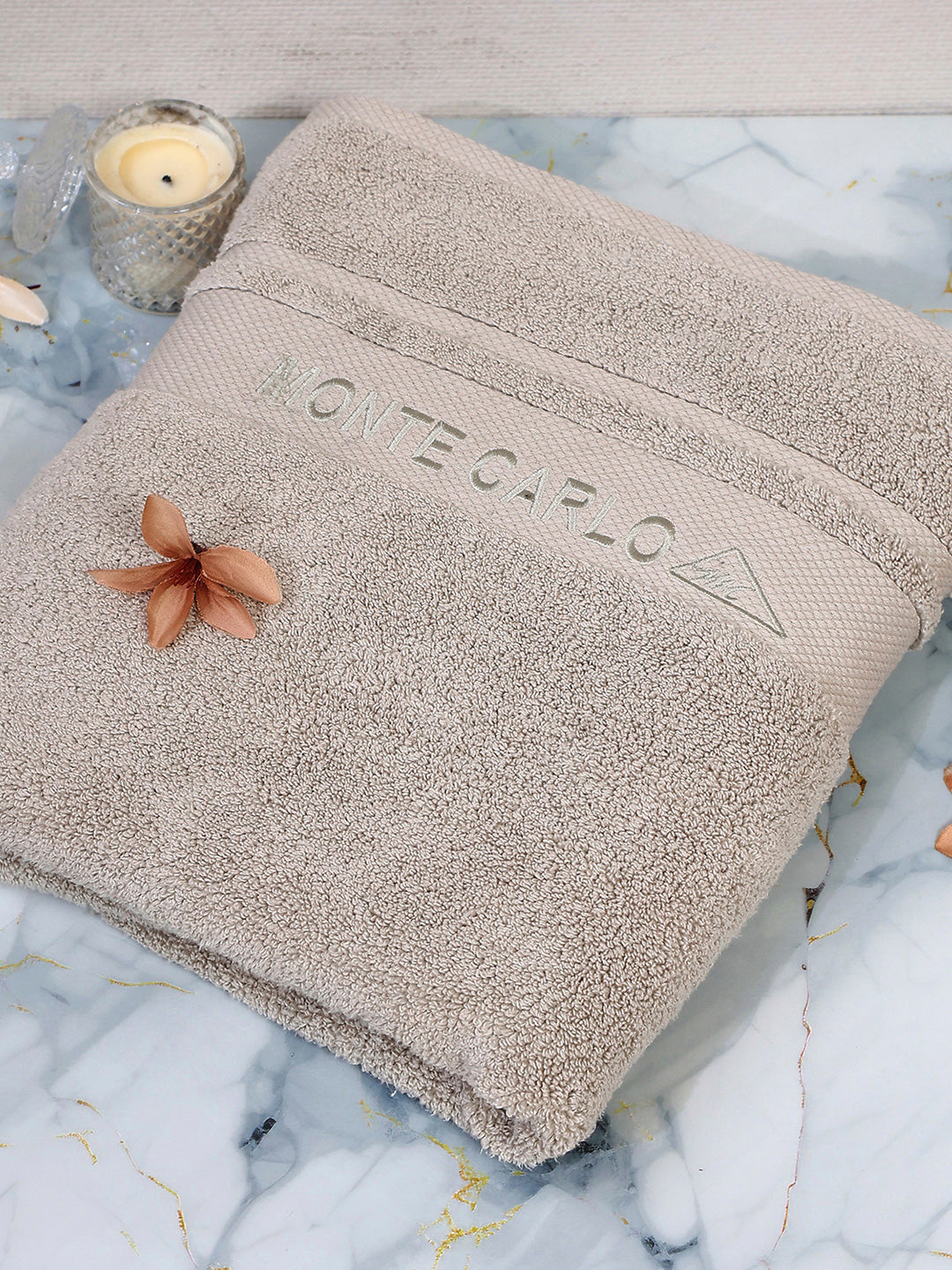 Beige Cotton Solid 650 GSM Bath Towel (Eusapia)