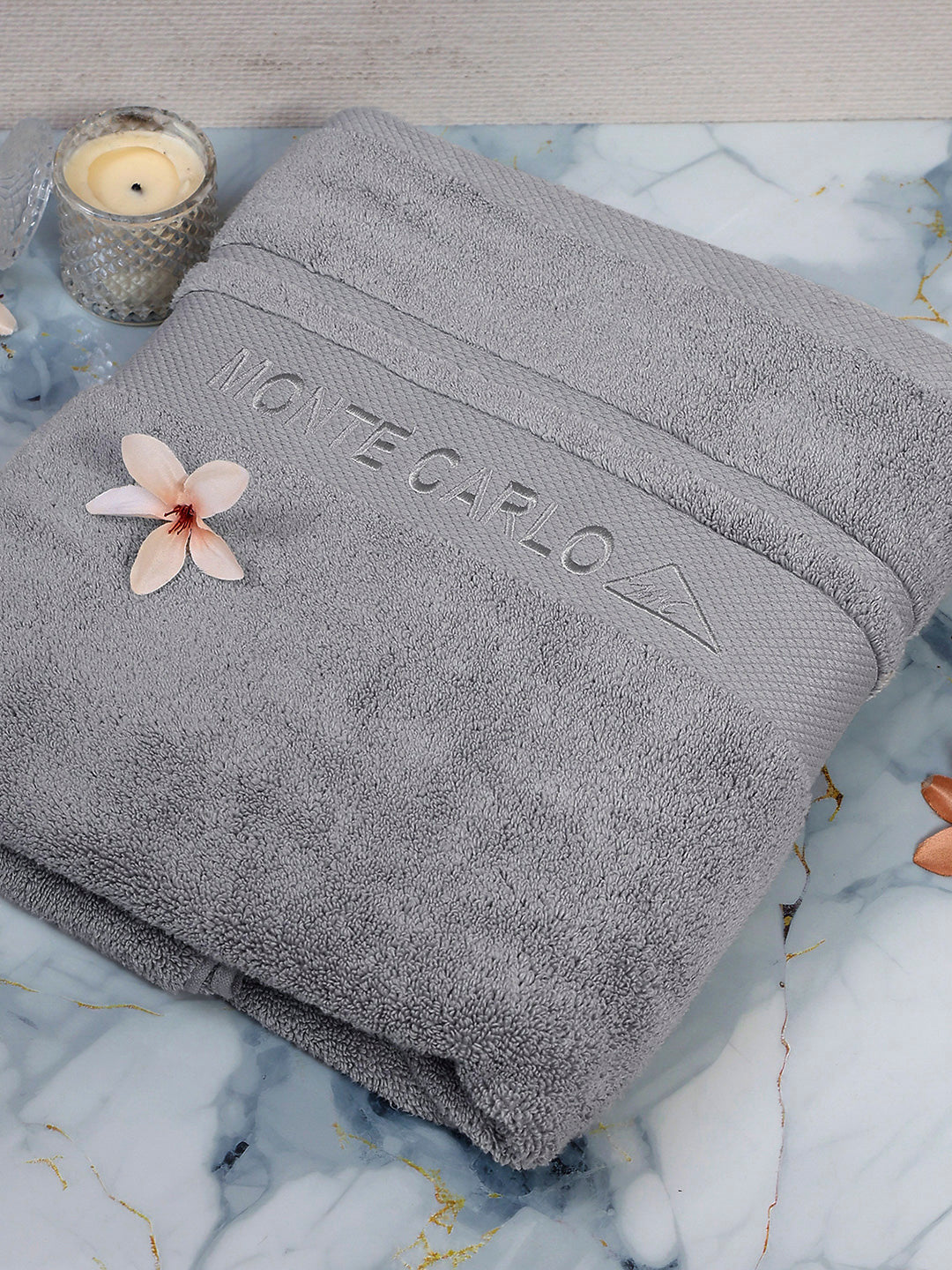 Grey Cotton Solid 650 GSM Bath Towel (Eusapia)