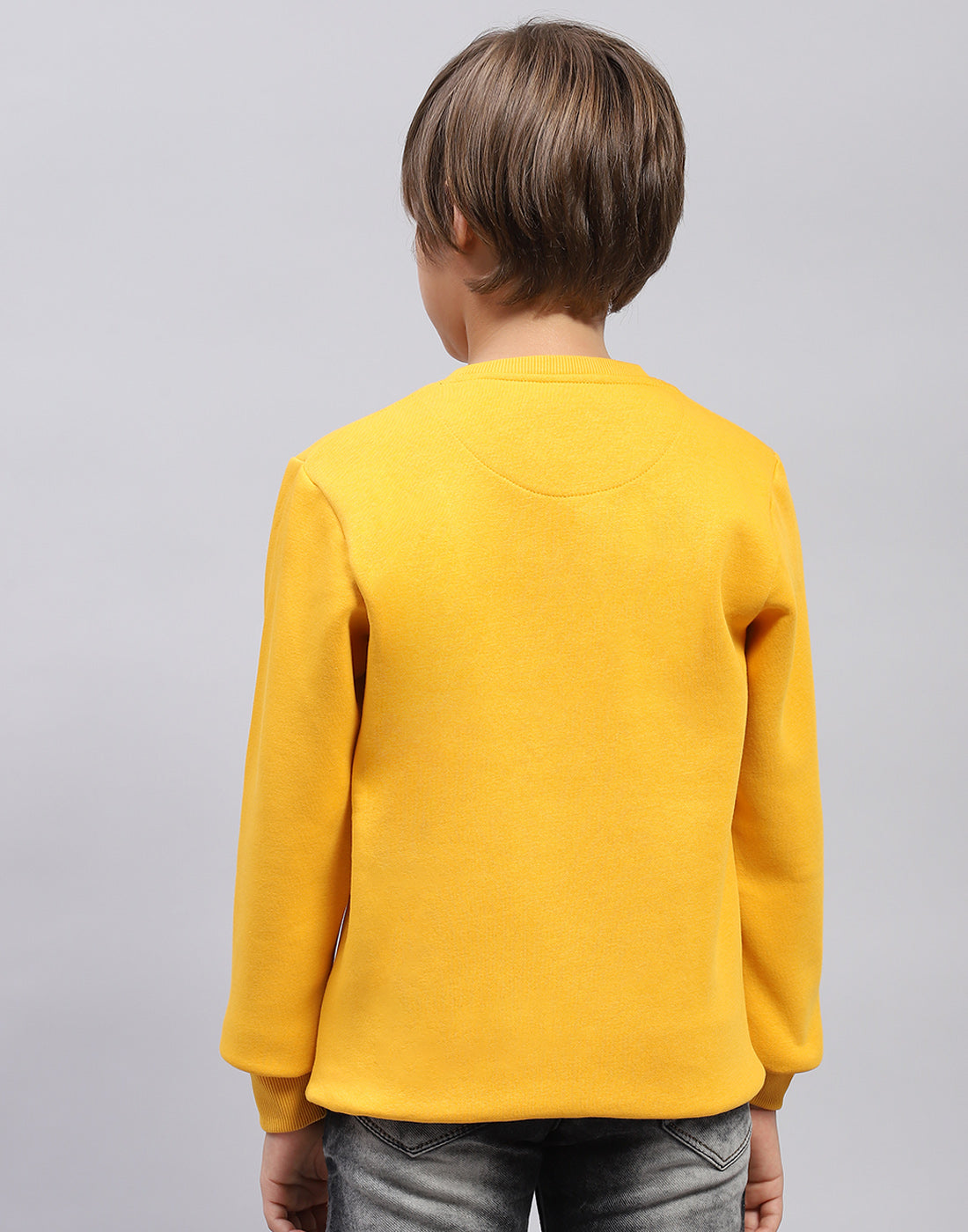 Boys Mustard Solid Round Neck Full Sleeve Sweatshirt