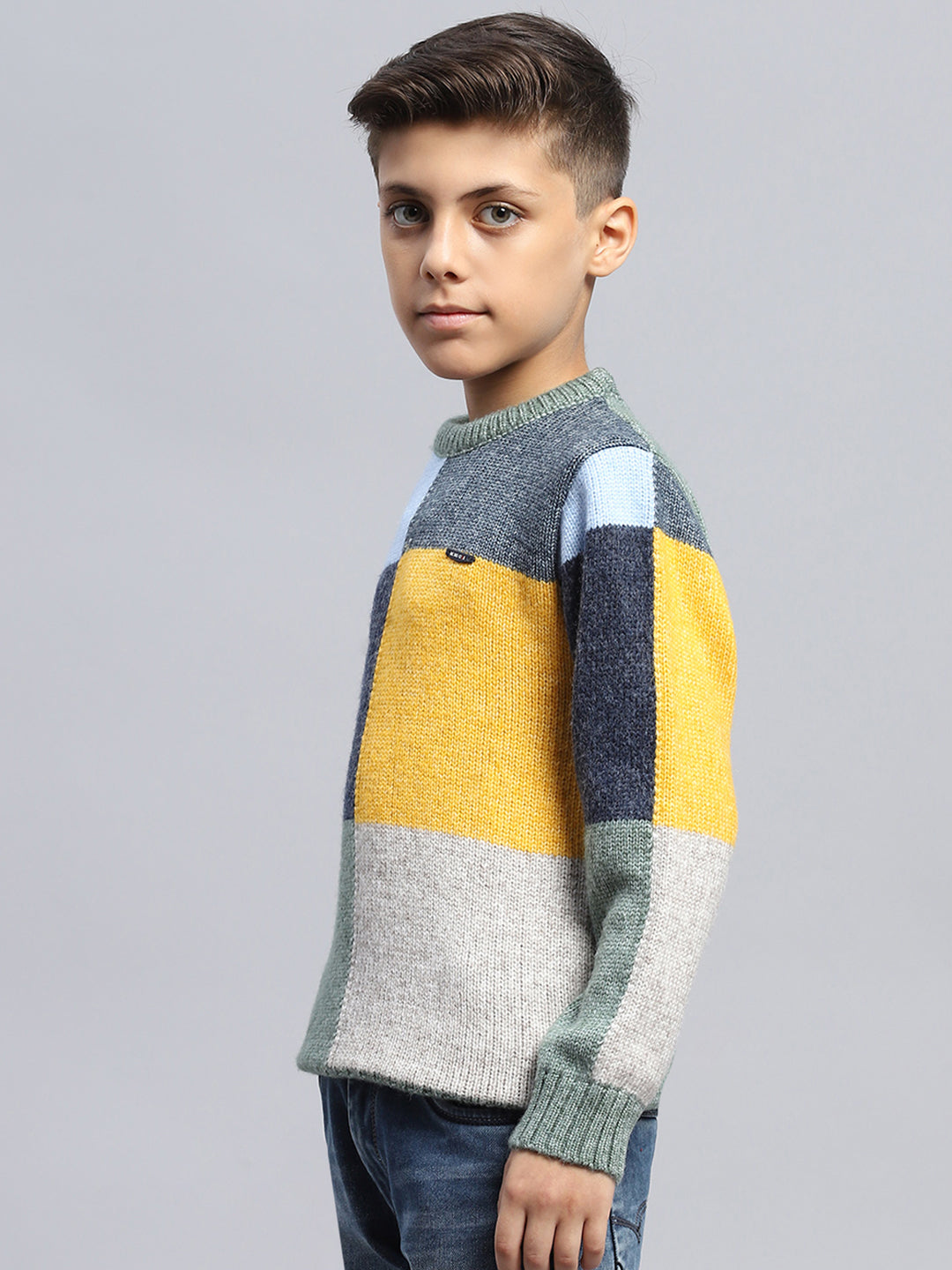 Boys Multicolor Self Design Round Neck Full Sleeve Pullover