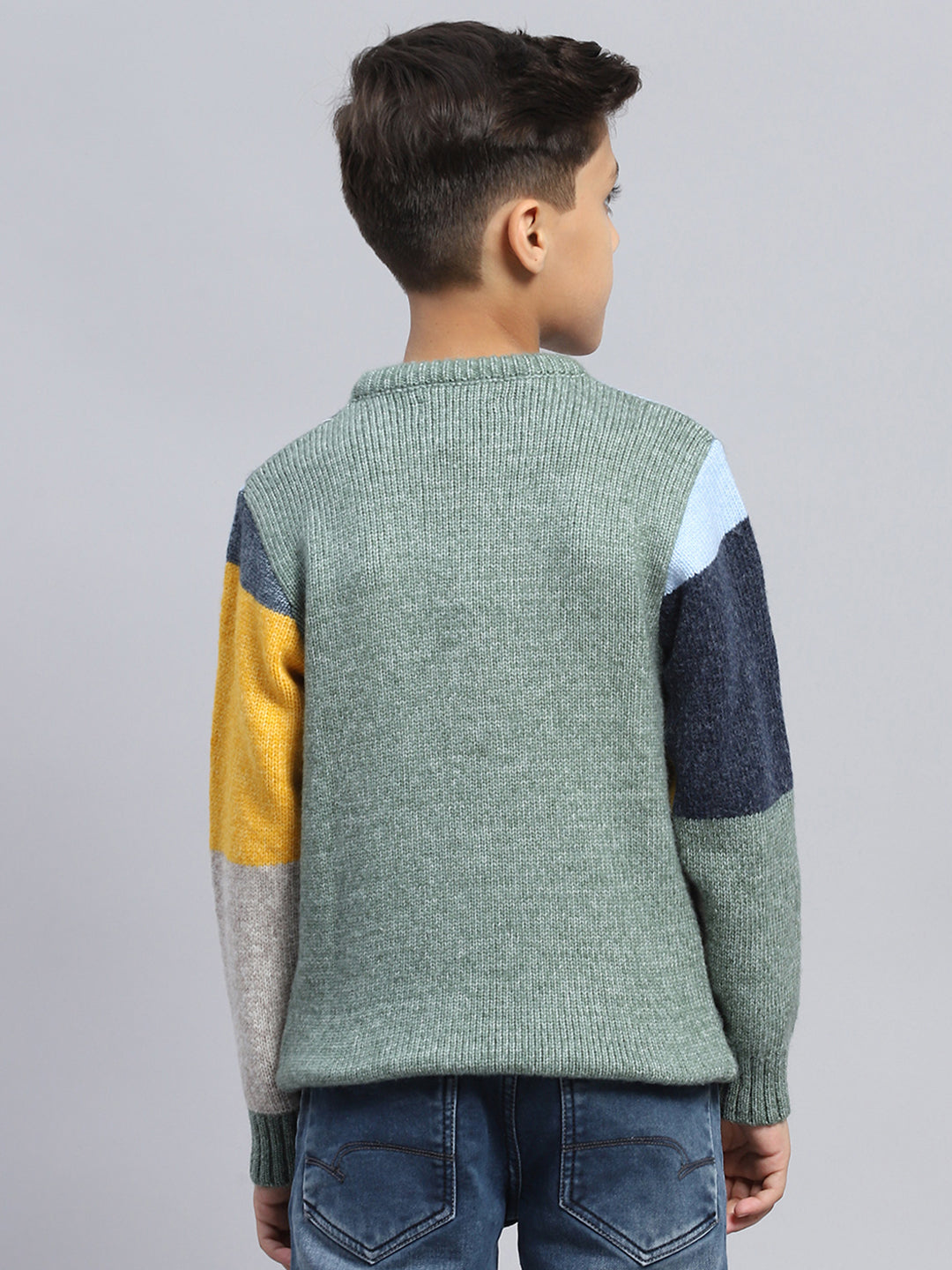 Boys Multicolor Self Design Round Neck Full Sleeve Pullover