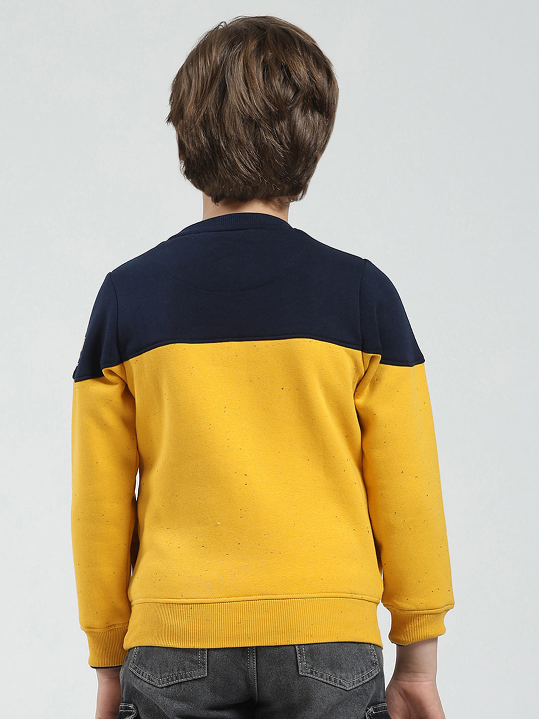 Boys Mustard Printed Round Neck Full Sleeve Sweatshirt