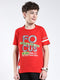 Boys Red Printed Round Neck Half Sleeve T-Shirt