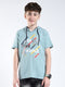 Boys Green Printed Hooded Half Sleeve T-Shirt